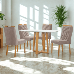 Conjunto de Mesa de Jantar Pedro 1,20 com 4 Cadeiras Genova bege